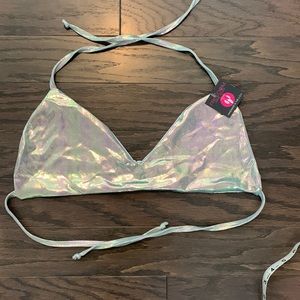 Freedom Rave Wear Silver iridescent bralette D Cup